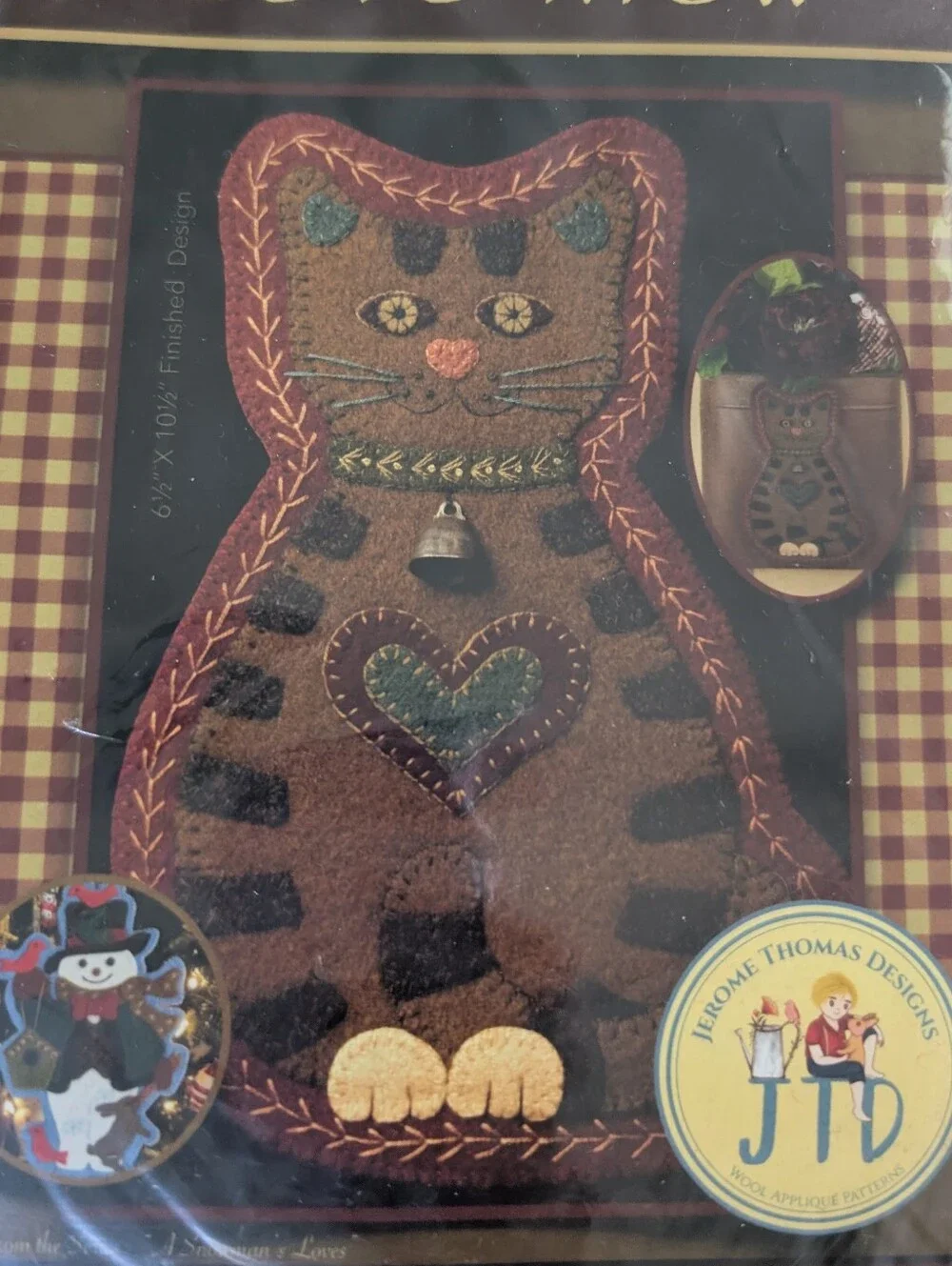 Jerome Thomas Designs Love Mew Cat Primitive Wall Pocket Kit NEW Wool Ornament